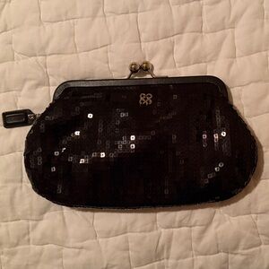 Coach Black Sequin Kiss-Lock Wristlet Clutch